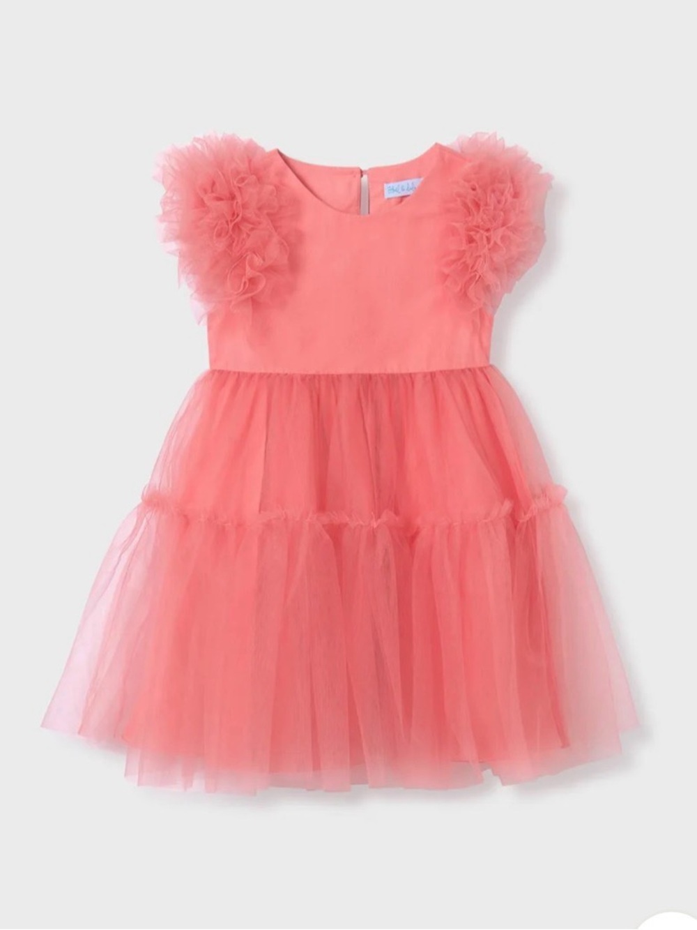 Abel & Lula Party Dress Rosette Sleeves Layered Tulle / Lined Coral Pink 5 Years